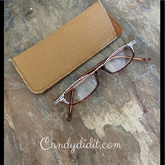 NWT Brown Tortoise Frames With Tiny AB Crystals Bling Reader Glasses 1.00 & Case - Picture 1 of 12